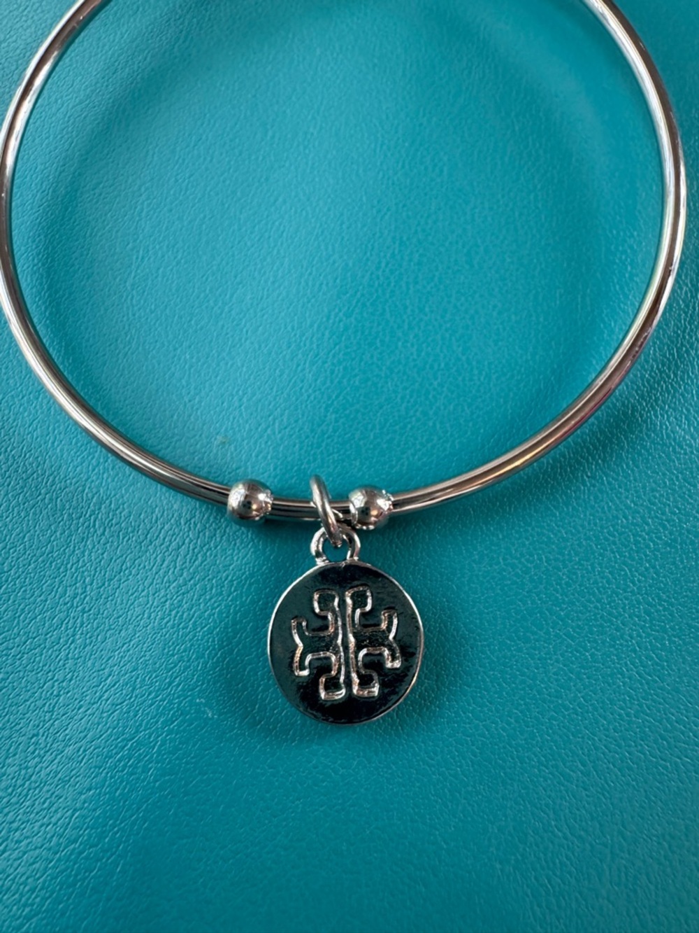 Upcycled authentic Tory Burch Silver Logo Disc Bangle Bracelet - Picture 3 of 7